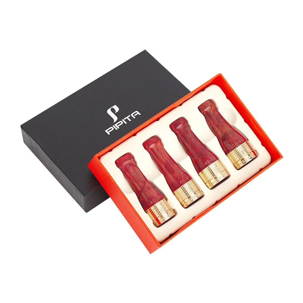 

PIPITA Cigar Smoker Pipe Set for Short Cigar Mouthpiece Smoking Cigarette Cigar Pure Copper Resin Holder Nozzle 4 Sizes