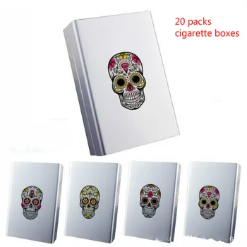 

4 Style Skulls 20pc Cigarette Case Packs Creative Cigarette Boxes Silver Slide Cans Metal Light Cigarette Jar Sliding Cover