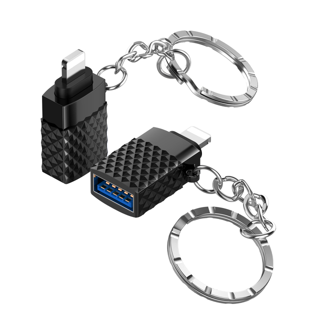 OTG Adapter For iPhone iOS 13 14 Above System Data Transmission USB To 8 Pin Converter With Key Chain For iPhone 13 iPad