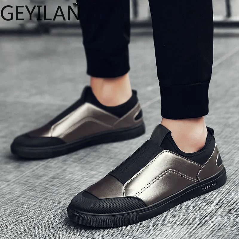 

QWEDF Casual Shoes for Man slip on sneakers Breathable Tenis Shoes Male Black gold Outdoor Walking Sneakers Men Footwear DP-156