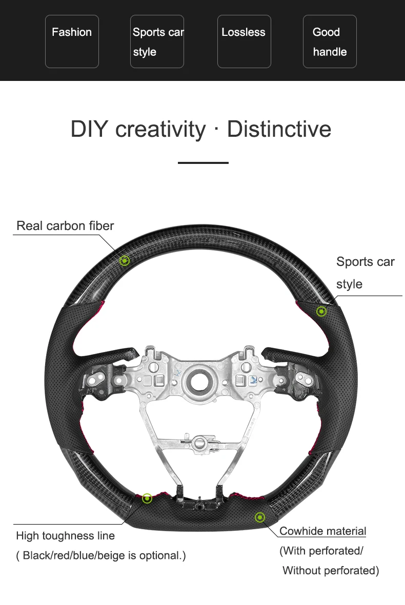QHCP руль из настоящего углеродного волокна, настраиваемая замена, Модифицированная натуральная кожа, персиковая деревянная принадлежность для Toyota Camry