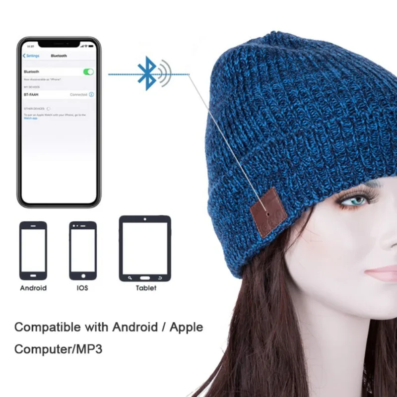 Новые беспроводные Bluetooth наушники шапки Bluetooth наушники с микрофоном зимняя теплая музыкальная шапка для наушников модная разноцветная шапка