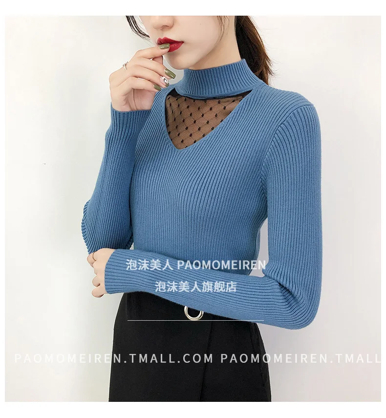 Lady's Style Half-neck Sweater with Lace Stitching 2009 New Long-sleeved Slim Knitted Underwear in Autumn and Winter