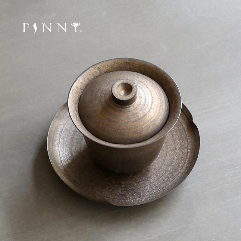 PINNY позолоченный Ретро Gaiwan ручной работы глазурь от ржавчины китайский чайный