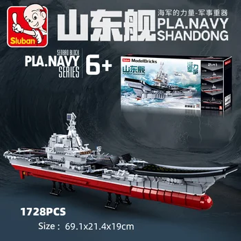 

Sluban Blocks 2 in 1 Aircraft Carrier Building Blocks 1728 Pcs WW2 Military Fighter Helicopter Brick DIY Model Toys For Children