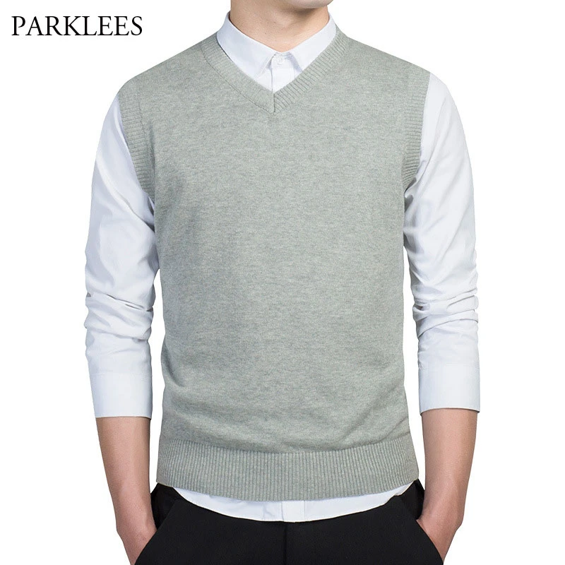 Suéteres Chaleco Slim Fit Algodón Color Sólido Hombres Su Suéteres Chaleco Slim Fit Algodón Color Sólido Hombres Su