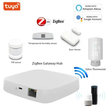 

Tuya Zigbee Smart Gateway Hub PIR Door Window Temperature Humidity Sensor TRV Thermostat Works with Alexa and Google Home