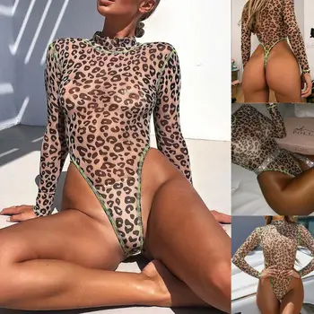 

2019 Summer Sexy Women Leopard Bodysuit High Cut Leotard Thong Clubwear Bodycon Jumpsuit Bodys Romper Tops Overalls For Women