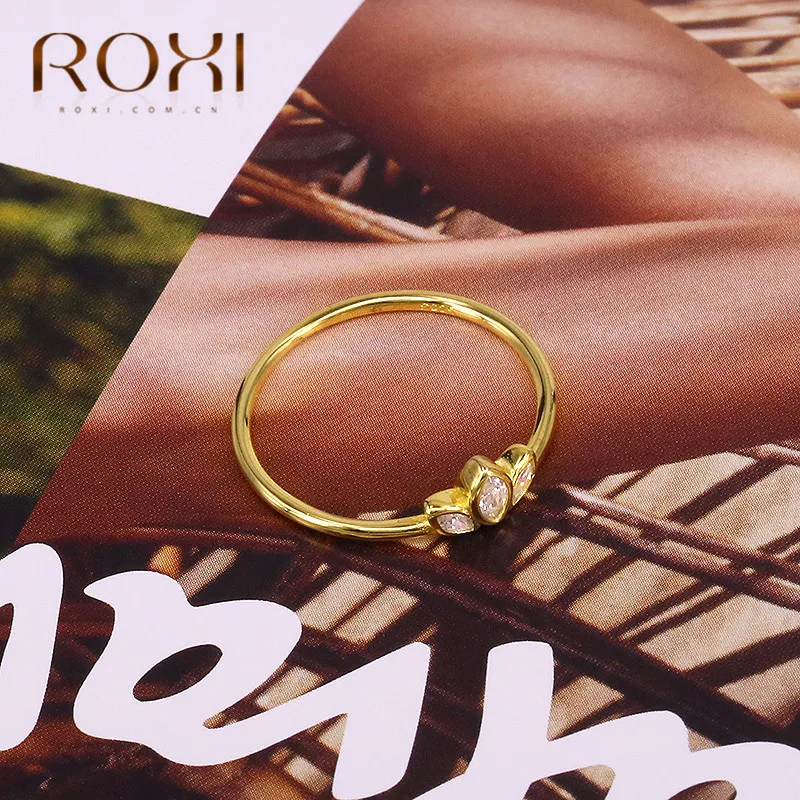 ROXI 925 пробы, серебро, три камня, прозрачный CZ, простые кольца на палец для женщин, подарок, обручальное кольцо, обручальные кольца, массивные ювелирные изделия