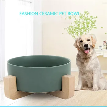 

Fashion Pet Cat Bowl Ceramic Wood Rounded Dog Bowl Stand Cat Food Basin Dog Food Container Water Feeder Kitten Dish Pet Supplies