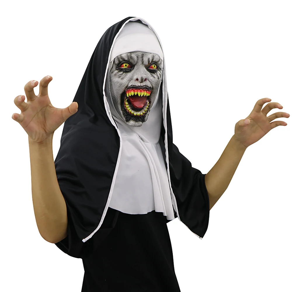 

The Nun Horror Mask Halloween Party The Conjuring Valak Scary Latex Masks With Headscarf