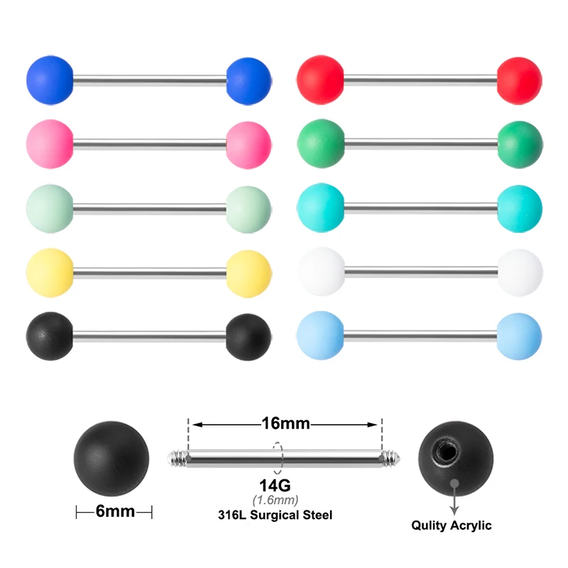 Штанги из нержавеющей стали для пирсинга языка мужчин и женщин акриловые