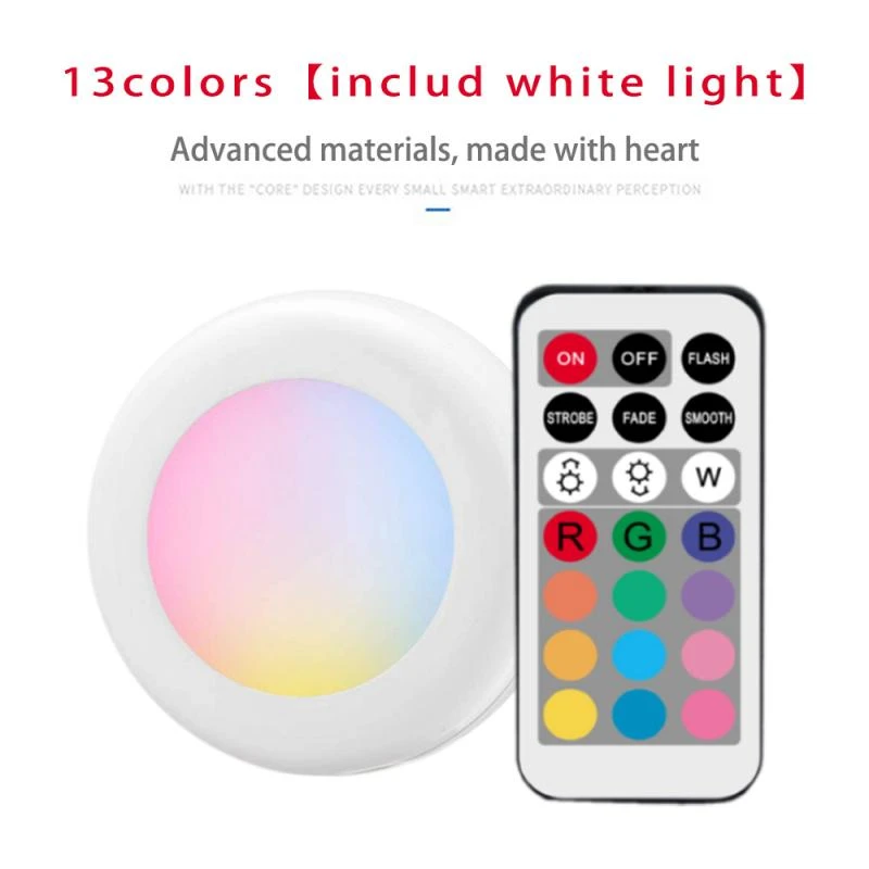 1PC Night Light Color Changing Small Lamp Wireless LED Remote Control Self Stick-On Lights Battery Push On Spot Lights For Kids night light lamp