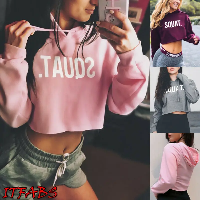 Women Hoodie Sweatshirt Fashion Jumper Crop Top Hooded Full Hoodie Sweatshirt Sport Wear Pullover Hoody