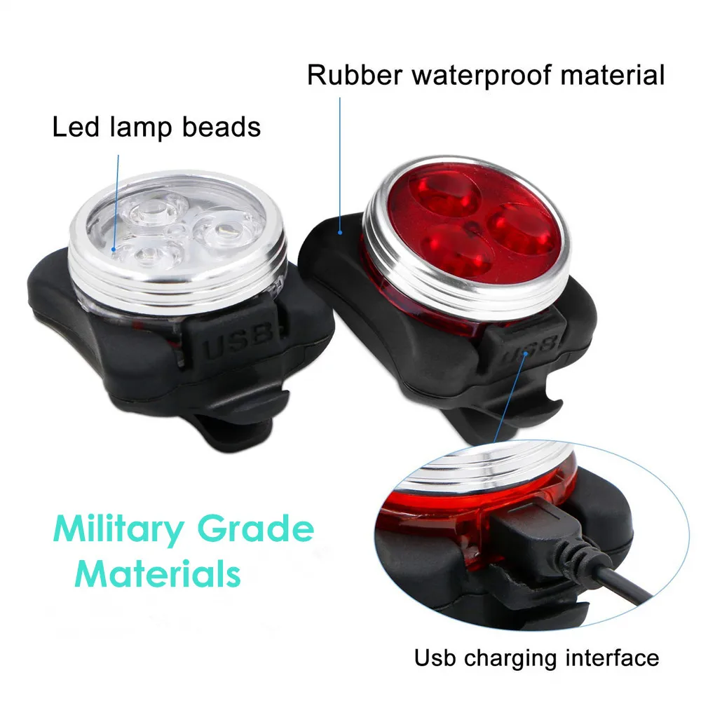 4 Modes Bicycle Light USB Rechargeable LED Bike Light Flashlight Super Head Front Headlight and Tail Clip Light Lamp Waterproof 4 Modes Bicycle Light USB Rechargeable LED Bike Light Flashlight Super Head Front Headlight and Tail Clip Light Lamp Waterproof