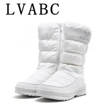 LVABC/Большие размеры 36-41, новые теплые зимние сапоги женские ботинки на молнии и платформе однотонные Водонепроницаемые зимние сапоги до середины икры на толстом меху 39