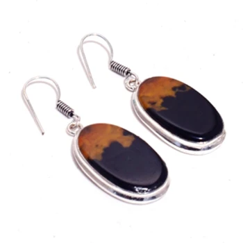 

Bloodstone Silver Overlay on Copper Earrings, 43 mm , E4315