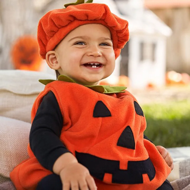 

Children's boys and girls Halloween costumes + hats Halloween party casual set Halloween pumpkin set