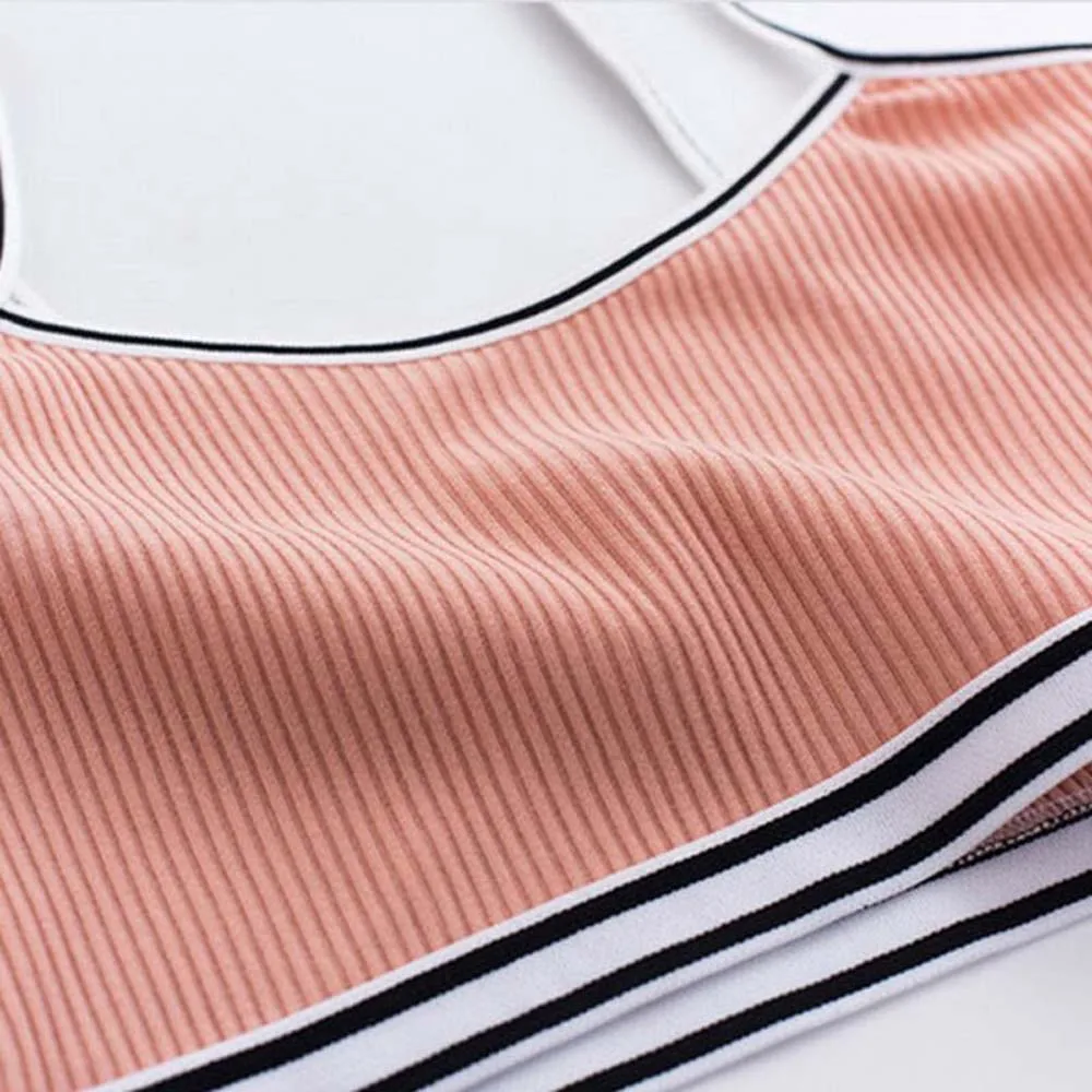 1PC Teenage Puberty Girl Sweet Candy Color Bra Underwear Striped Patchwork Thread Ribbed Wireless Bralette Vest