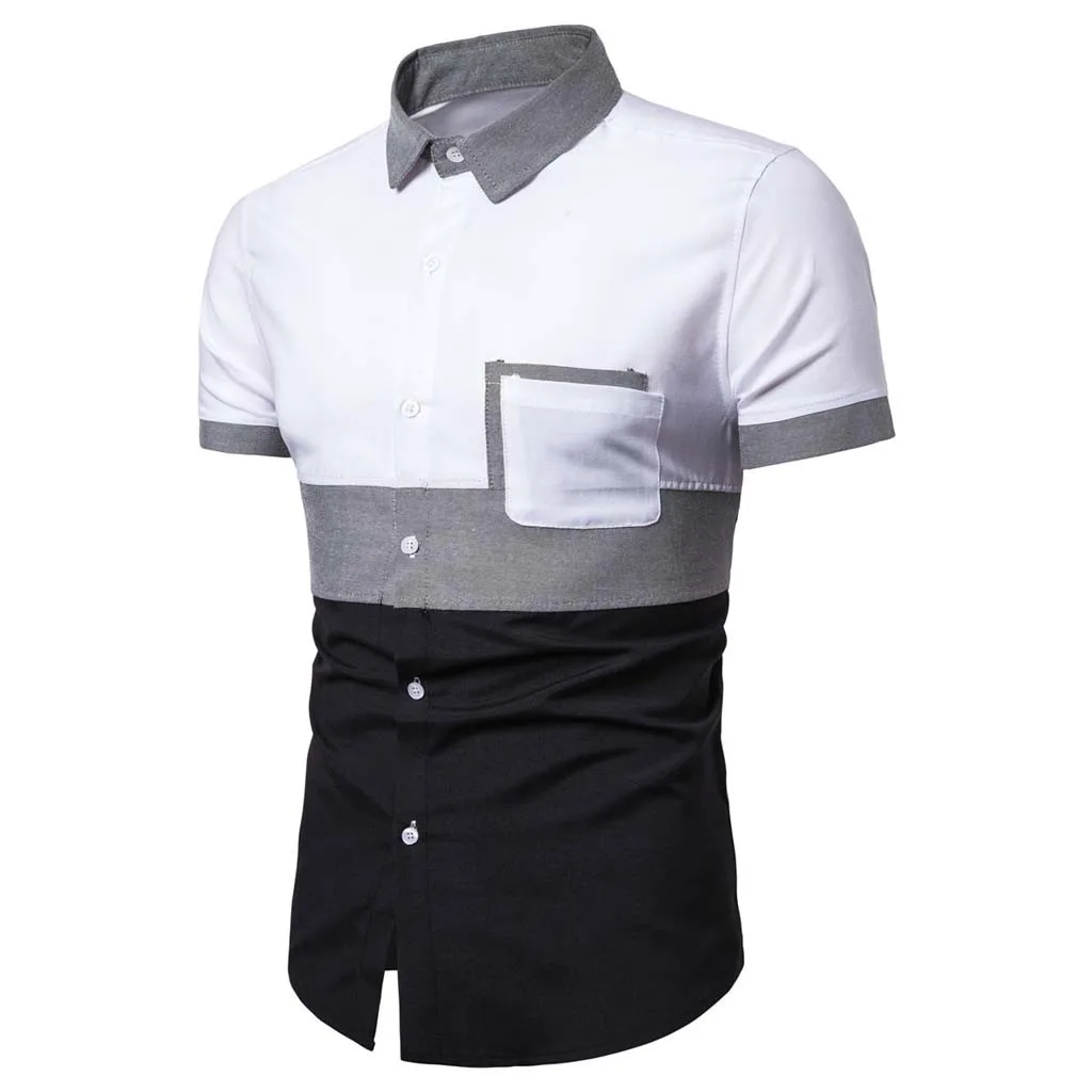 Womail, Новое поступление, летняя мужская рубашка с коротким рукавом, модная однотонная мужская рубашка, официальная деловая повседневная одежда, рубашки, топы, футболки