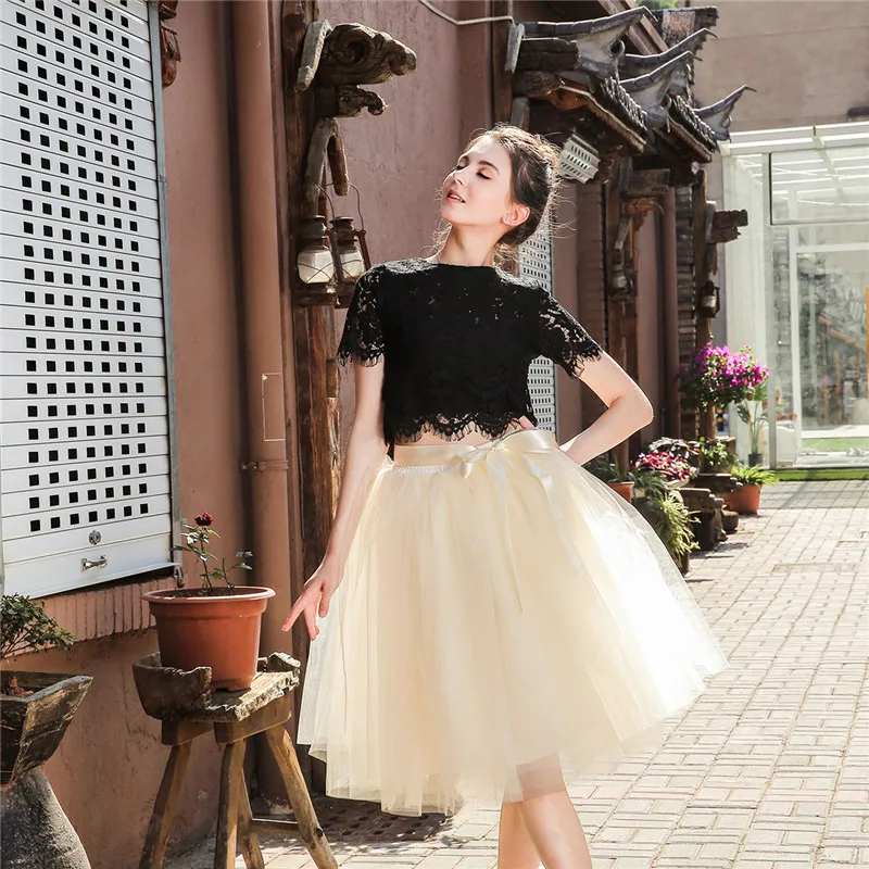 black pleated skirt 6Layers 65cm Fashion Tulle Skirt Pleated Tutu Skirts Women Lolita Petticoat Bridesmaids Sweet Party Midi Skirt Mini Skirt Dress wrap skirt