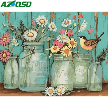 

AZQSD Adult Coloring By Numbers Flowers Drawing On Canvas Handpainted Gift DIY Oil Painting By Numbers Vase Unframe Home Decor
