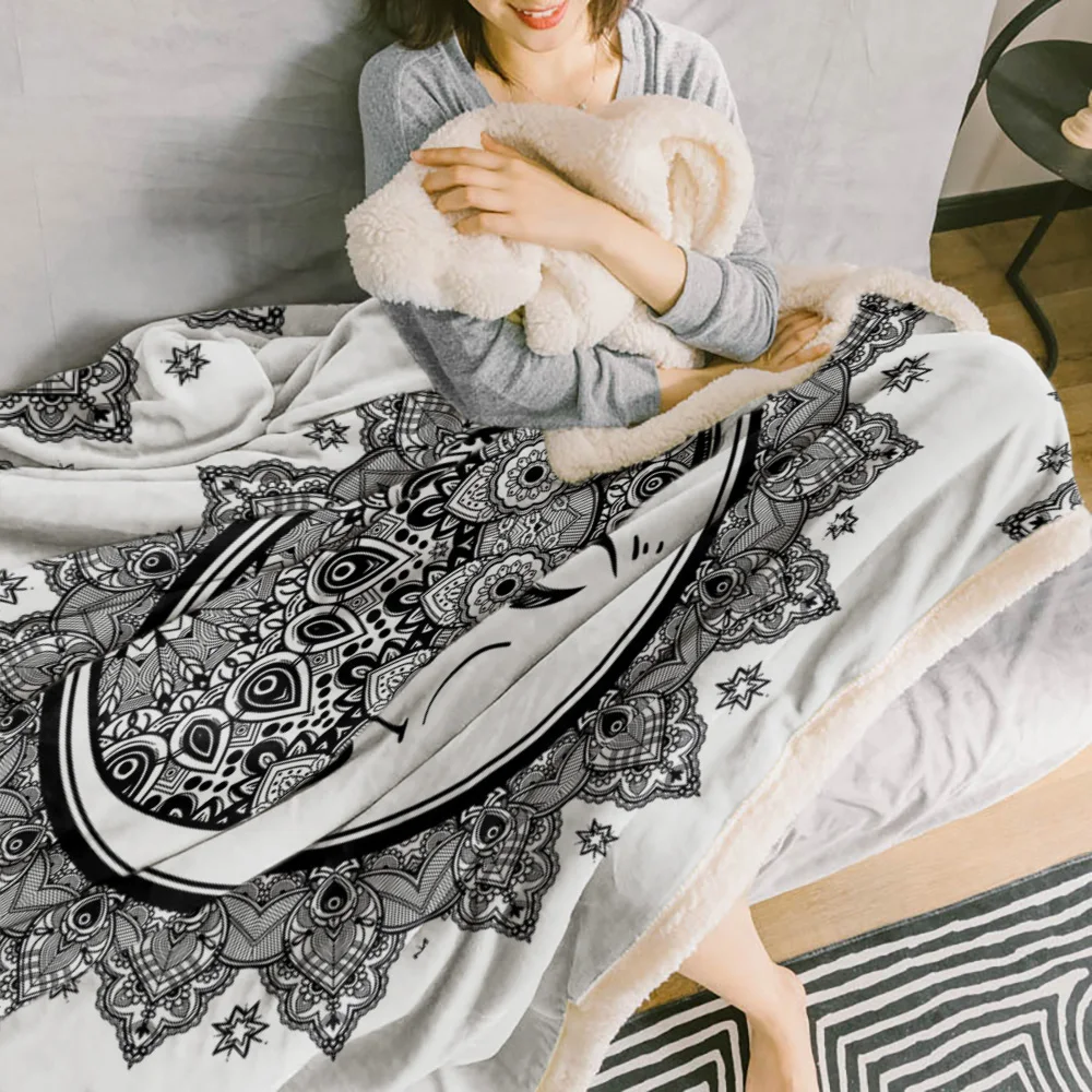 Mandala Shape Moon Paisley Black Blanket Floral Fleece Blanket for Kids Girl Couch Soft Plush Bedspreads Quilt Drop Ship