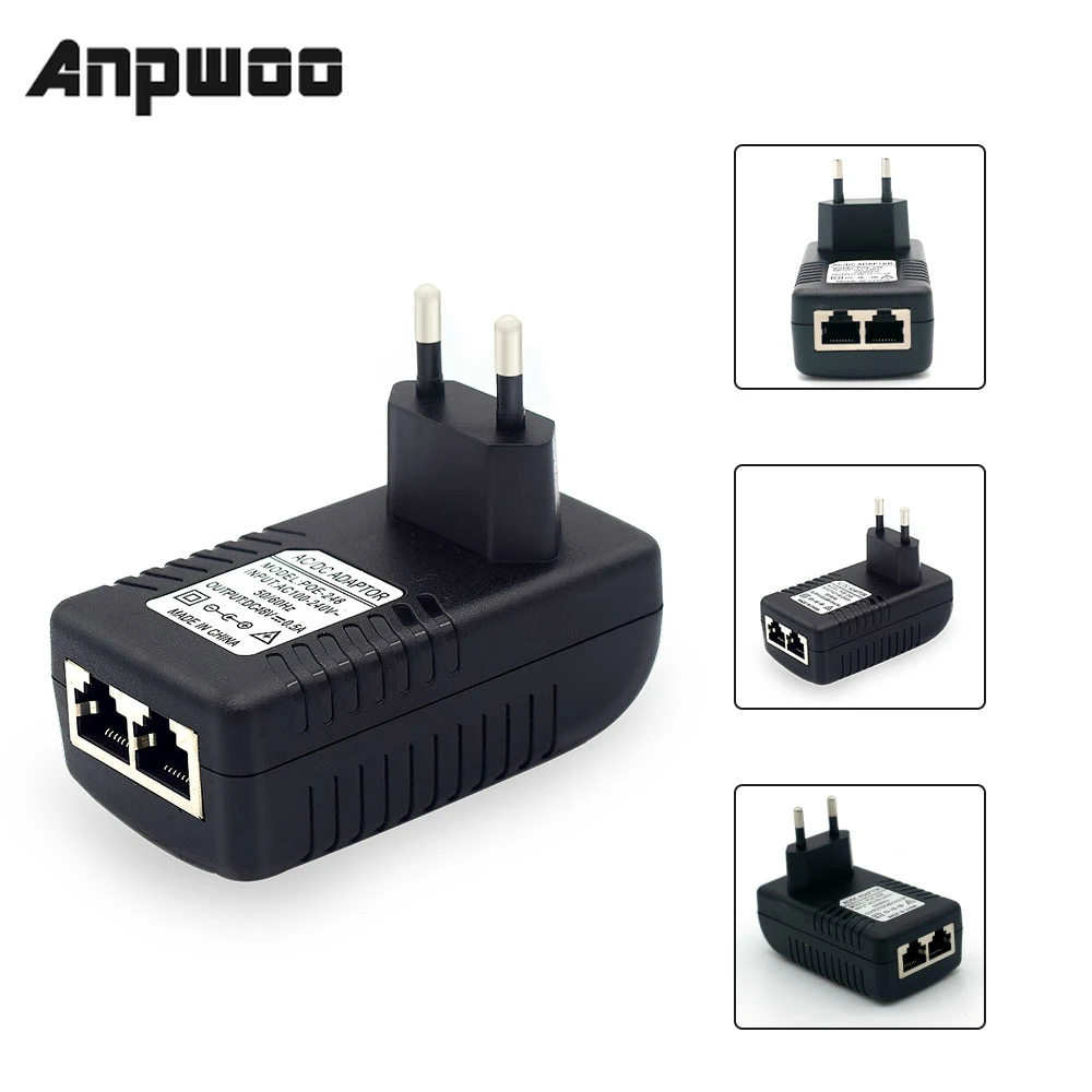 ANPWOO-inyector POE AC220V a DC12V 2A DC48V 0.5A, fuente de alimentador POE sobre Ethernet, adaptador para inyector opcional, EU/UK/US