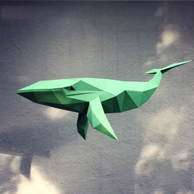 3D Hanging Whale Handmade Origami Animal Paper Model DIY Creative Low Poly Papercraft Puzzles Educational Toy Wall Decoration 3