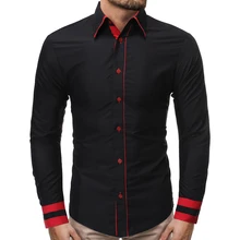 SHUJIN Для мужчин рубашки Повседневное Бизнес осень офисная рубашка одежда с длинными рукавами, карманами и Стенд воротником блузки Для мужчин сплошной Цвет Кнопка Топы