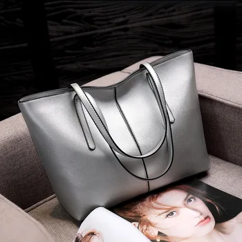 

Women Leather bag Shoulder Bags Large Capacity Famous Design Fashion Silver/black/red Girls Brief 2020 Luxury Handbags Tote Bags