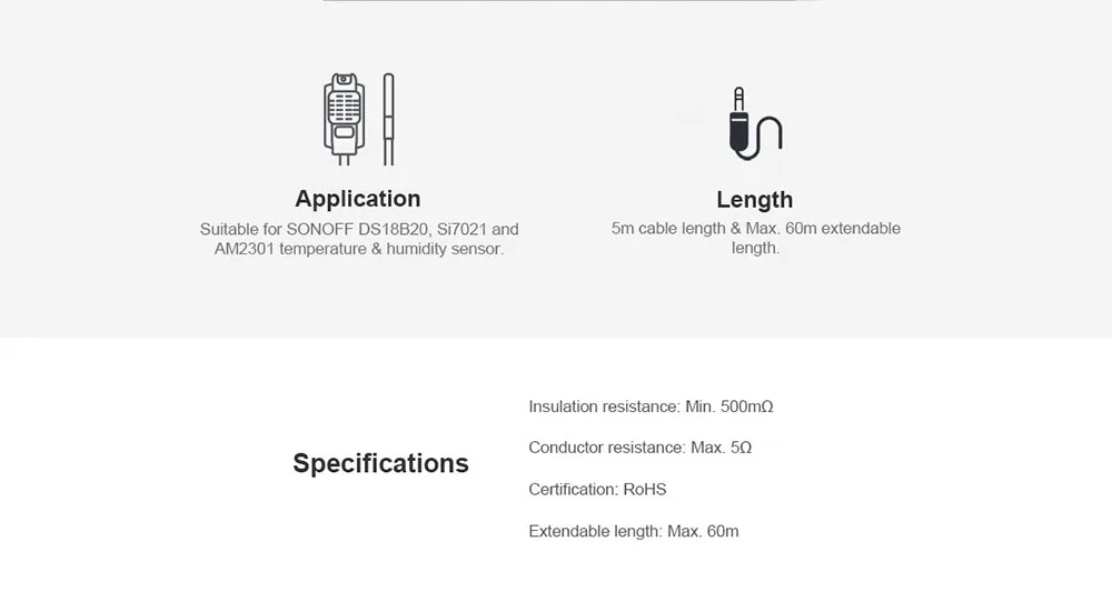 ITEAD SONOFF AL560 удлинитель 5 м Макс 60 м для Sonoff AM2301/Si7021/DS18B20 Высокая точность модуль датчика влажности температуры