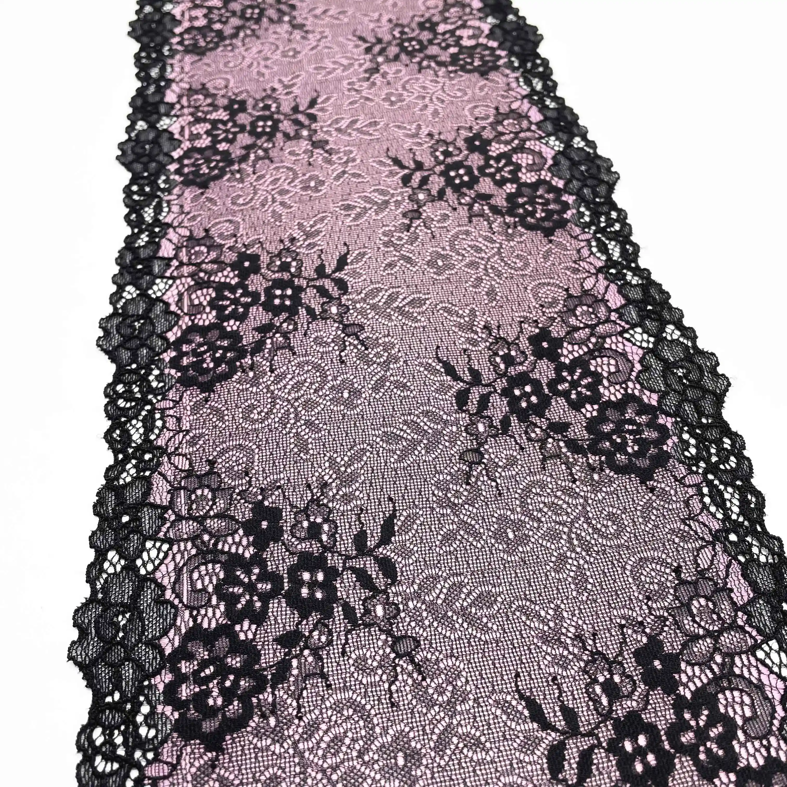 3y/lot Width 18cm Pink Black Elastic Lace Trim 1