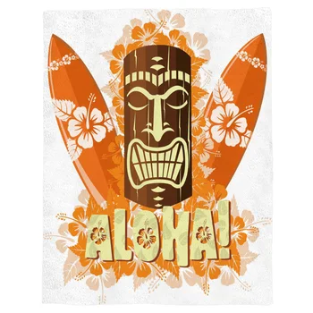 

Orange Surfboard Hawaiian Flower Throw Blanket Portable Flannel Blanket Hotel/Sofa/Office/Plane Travel Blankets for Beds