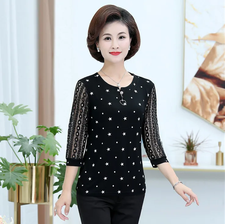 Кружевные топы с рукавом три четверти для мамы летний пуловер футболки