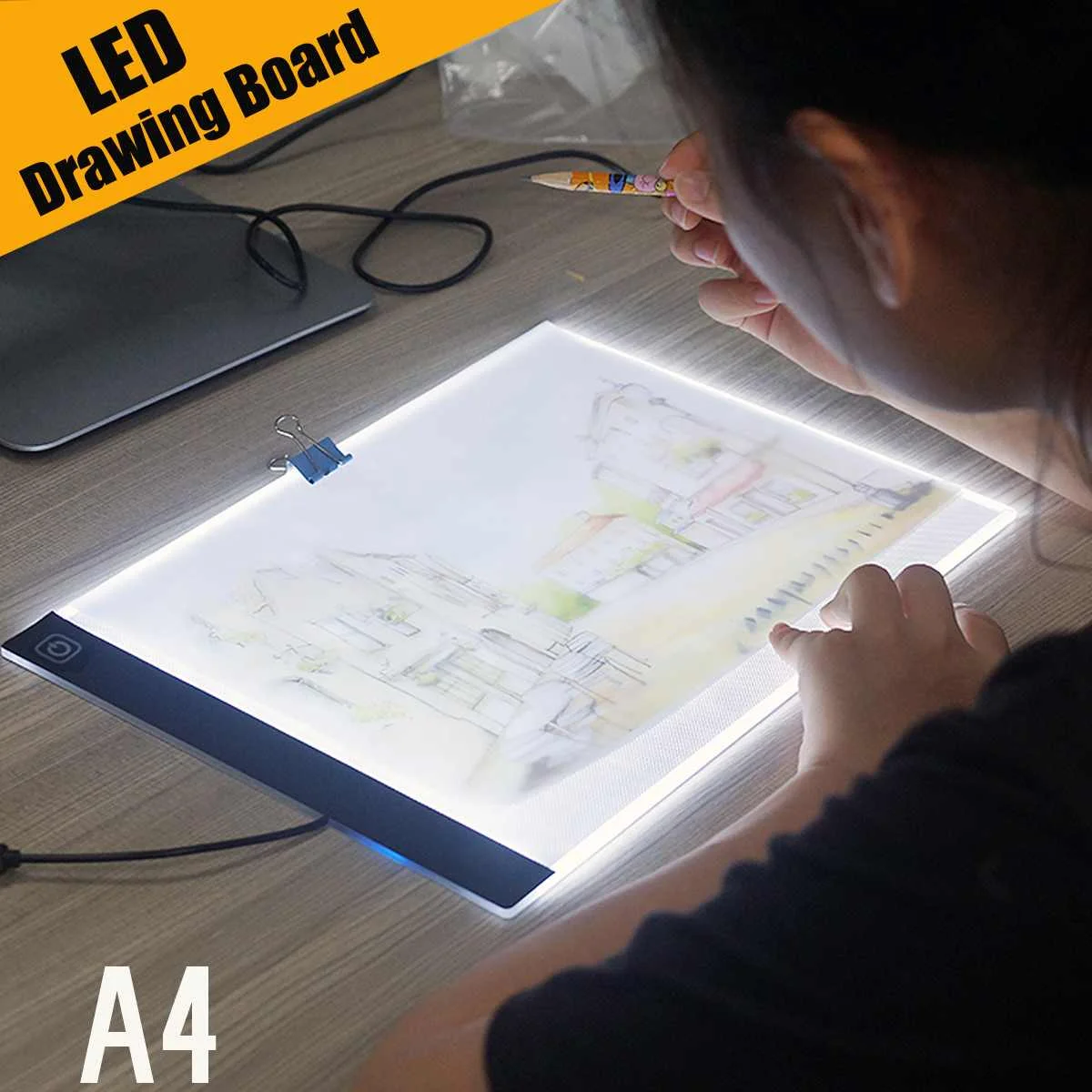 

KICUTE Ultra Thin A4 LED Light Pad Artist Light Box Table Tracing Drawing Board Pad Diamond Painting Embroidery Tools School Kid