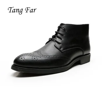 

Winter Trend Men's Leather Boots High England Men Brogue Shoes Autumn Botas Hombre Man Fashion Pointed Warm Boot