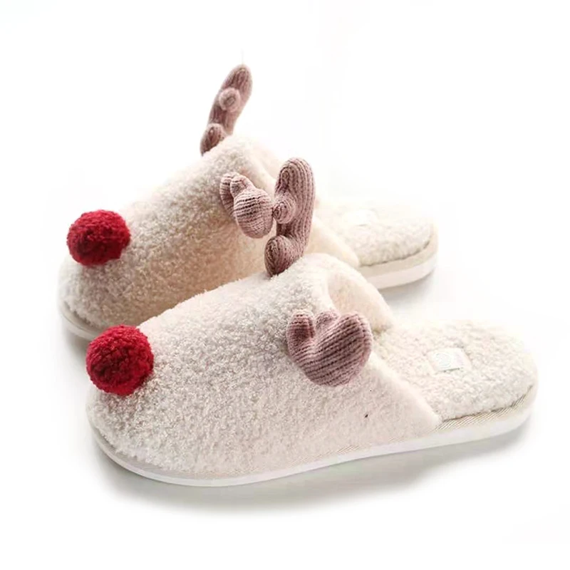 

2019 Winter Women's Slippers Warm Plush Cute Elk Reindeer Christmas Slip On Flat Female Soft House Shoes Ladies Comfort