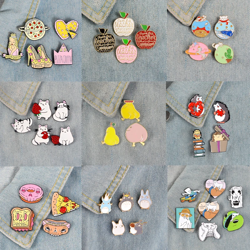 

3-9 pcs / set strawberry white cat game color apple walking fruit animal planet pizza chinchilla hedgehog value pin set jewelry