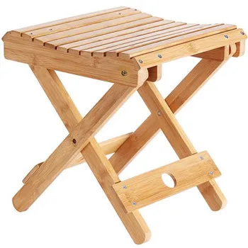 

Bamboo folding stool portable home solid wood Mazar outdoor fishing chair small bench stool square stool