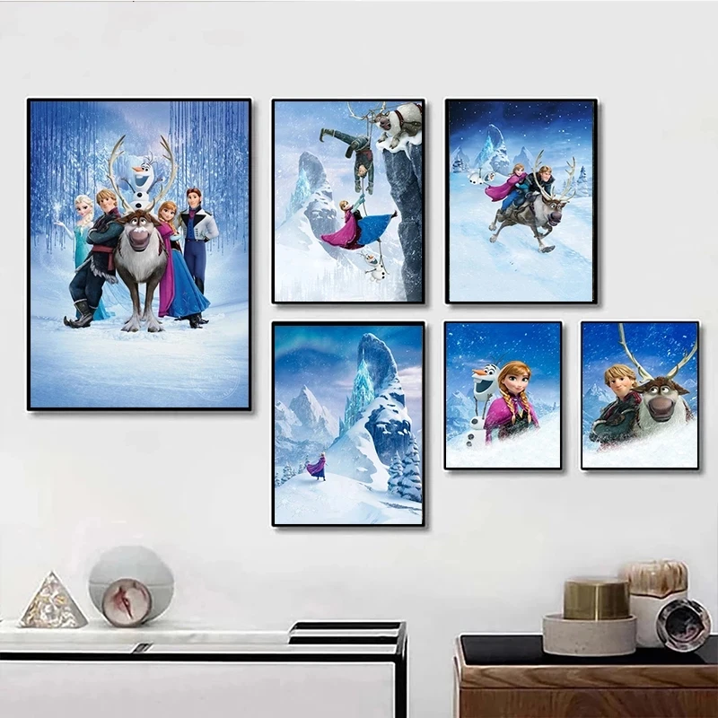 Disney Frozen Cartoon Moive Canvas Painting Princess Anna Elsa Anime