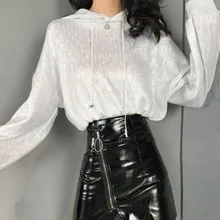 Primavera Nuove Donne Loose Fit Pipistrello Manica Hip Hop Felpa con Cappuccio Lucido Breve Ritagliata Top Harajuku Casual Streetwear Pullover(China)