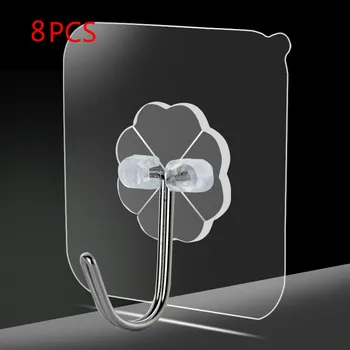 

8pcs Strong Seamless Hook Waterproof Transparent Wall Sticker Hanger Glue Hook Storage Rack Free Punching Bathroom Kitchen Tool