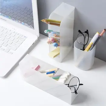 

8 models Multi-function 4 Grid Desktop Pen Holder Office Organizer Plastic Storage Desk Cases Clear White Pencil Pen Black S5L1
