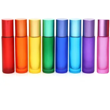 

5PCS 10ML Portable Glass Roller Essential Oil Perfume Bottle Colorful Frosted Container Travel Refillable Rollerball Bottle