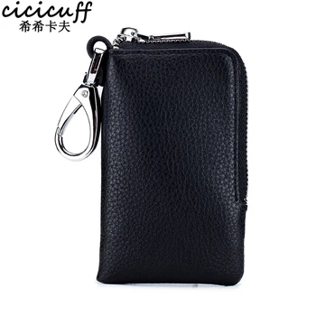 

Brand Designer Men Genuine Leather Casual Car Key Housekeeper Holders Women Cow Leather Fashion Zipper Waist Hanged Key Wallets
