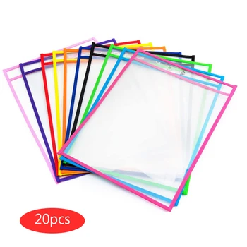 

20pcs Dry Erase Pockets 10x14 inch Reusable Dry Erase Pockets Ticket Holder Assorted Colors File Pocket for Teaching Kids