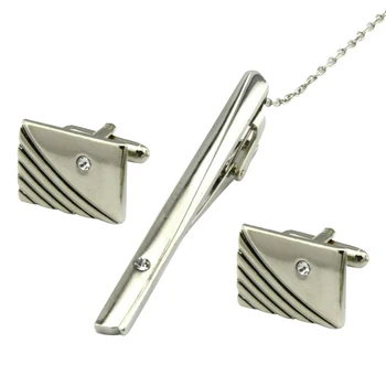 

3 Pcs With Rhinestone Curve Stripes Tie Clip Wedding Accessories Gift Fashion Metal Daily Clothes Business Cuff Link Set Party