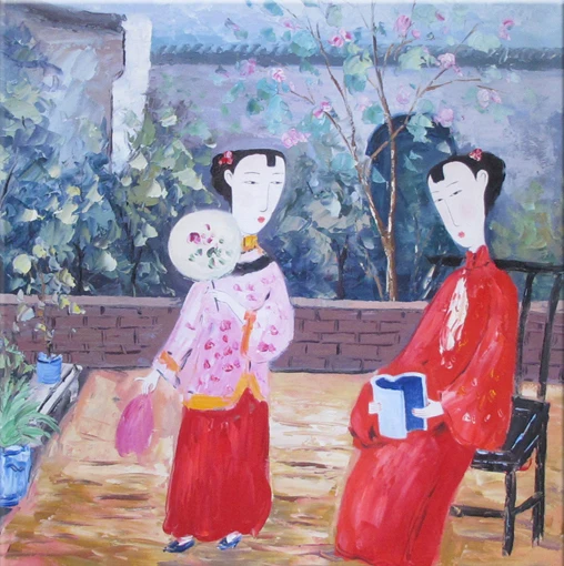 

Garden Colorful Style Sexy LADY Talk Living Room Restaurant Interior Decoration Picture Wall Art Hand Painted Oil Painting