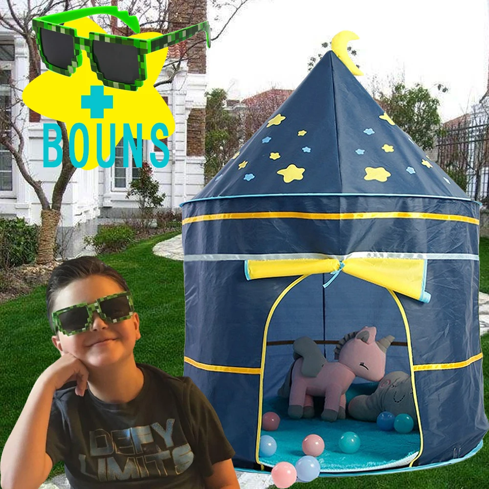 blue tent Детская палатка, портативная детская игрушка, типи, для детей, для мальчиков и девочек, в помещении, на открытом воздухе, домик для малышей, складной, игровой домик, детский замок, палатка, подарок - Цвет: blue tent